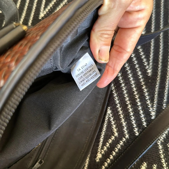 talbots woven leather italian made shoulder bag in chocolate brown and espresso - Picture 5 of 9